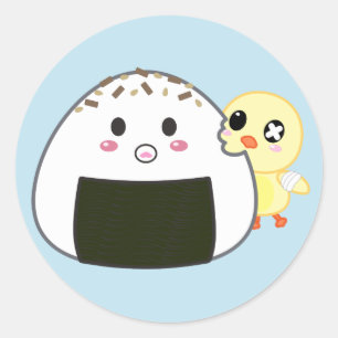 Pegatina Redonda Pelota de arroz "Onigiri" de Kawaii con Ejiki