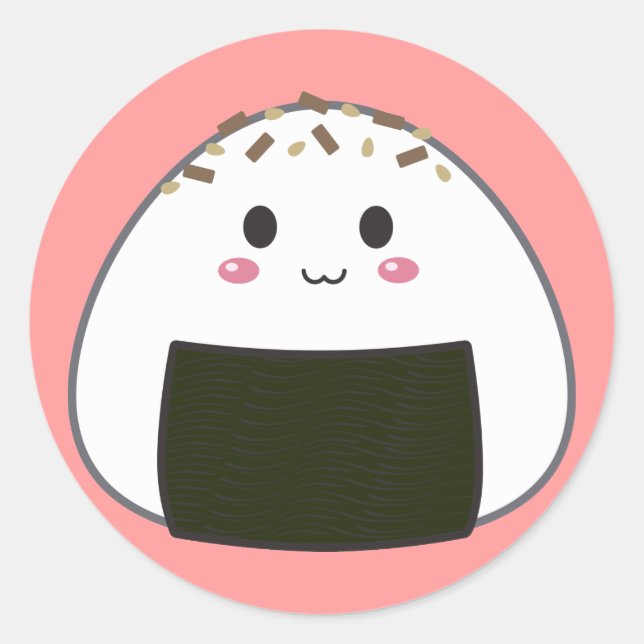 Pegatina Redonda Pelota de arroz "Onigiri" de Kawaii con picaduras (Anverso)