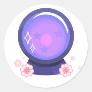 Pegatina Redonda Pelota de cristal morado con flores de cerezo