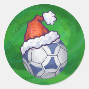 Pegatina Redonda Pelota de fútbol azul y blanca en verde