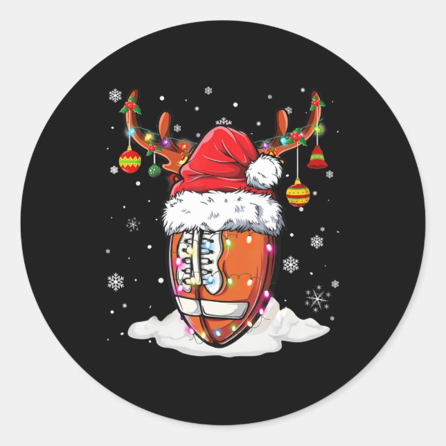 Pegatina Redonda Pelota de fútbol Navidades de renos de Santa Hat (Anverso)