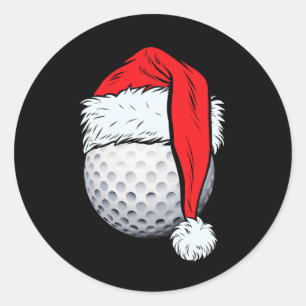 Pegatina Redonda Pelota de Golf de Navidad Sombrero de Santa Golf B