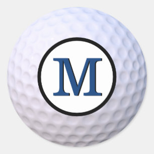 Pegatina Redonda Pelota de Golf Monograma Personalizable Azul