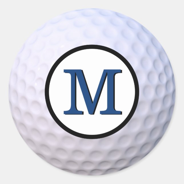 Pegatina Redonda Pelota de Golf Monograma Personalizable Azul (Anverso)