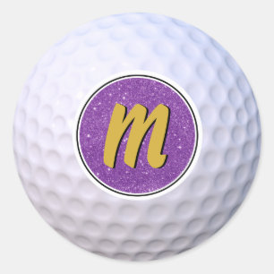 Pegatina Redonda Pelota de Golf Monograma Personalizable Morado y D