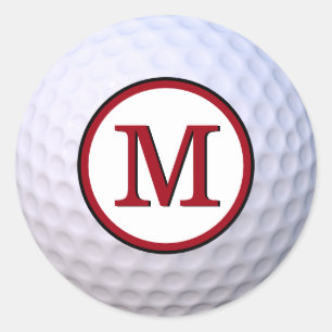 Pegatina Redonda Pelota de Golf Monograma Personalizable Rojo