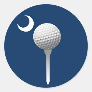 Pegatina Redonda Pelota de golf y creciente de Carolina del Sur