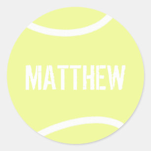 Pegatina Redonda Pelota de tenis amarilla brillante personalizada