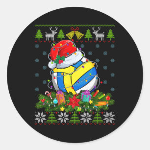 Pegatina Redonda Pelota de voleibol con Navidades de Santa Hat ilum