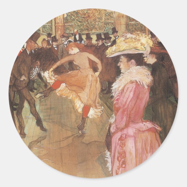 Pegatina Redonda Pelota en la discoteca por Toulouse Lautrec (Anverso)
