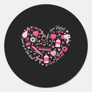 Pegatina Redonda Peluquero Día de San Valentín Corazón Peluquera Co