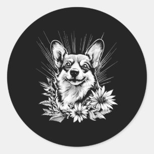 Pegatina Redonda Pembroke Gales Corgi Perro Lover Tatuaje estilo re