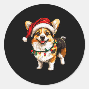 Pegatina Redonda Pembroke galés Corgi Santa Luces Árbol de Navidad