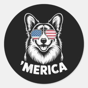 Pegatina Redonda Pembroke Welsh Corgi 4 de Julio ‘merica Patriótico