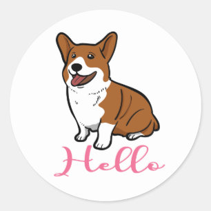 Pegatina Redonda Pembroke Welsh Corgi Hola Cachorro Perro Dibujos A