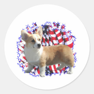 Pegatina Redonda Pembroke Welsh Corgi Patriot