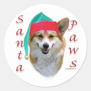 Pegatina Redonda Pembroke Welsh Corgi Santa Paws