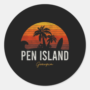 Pegatina Redonda Pen Island Beach Georgia Ga Palms Vacation Surf Su