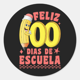 Pegatina Redonda Pencil Feliz 100 Dias De Escuela Groovy 100 días S
