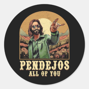 Pegatina Redonda Pendejos A Todos Jesús Humor Sarcástico Cristiano