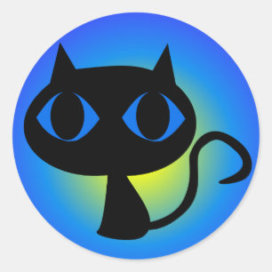 Pegatina Redonda Pendiente negra del azul del gatito