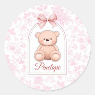 Pegatina Redonda Penélope   Diseño de guardería de osito rosado per