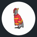 Pegatina Redonda Penguin as Firefighter with Helmet<br><div class="desc">This design is the perfect gift for a birthday,  Christmas and other celebrations. It is suitable for women,  men and kids.</div>