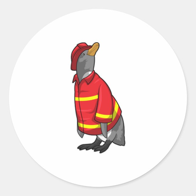 Pegatina Redonda Penguin as Firefighter with Helmet (Anverso)