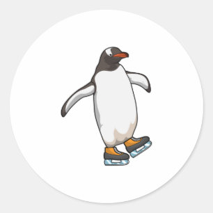 Pegatina Redonda Penguin at Ice skating with Ice skates