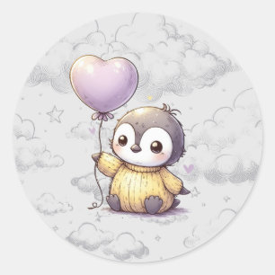 Pegatina Redonda Penguin Baby Shower