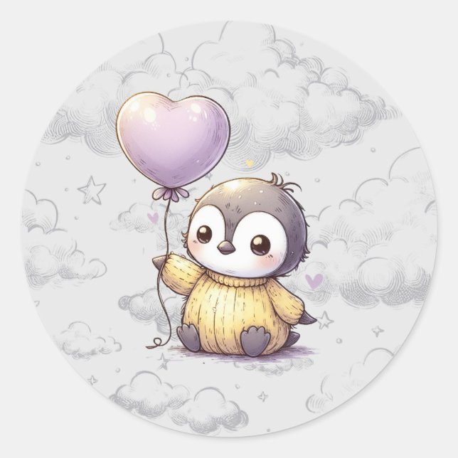 Pegatina Redonda Penguin Baby Shower (Anverso)