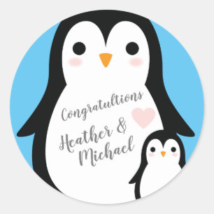 Pegatina Redonda Penguin Baby Shower