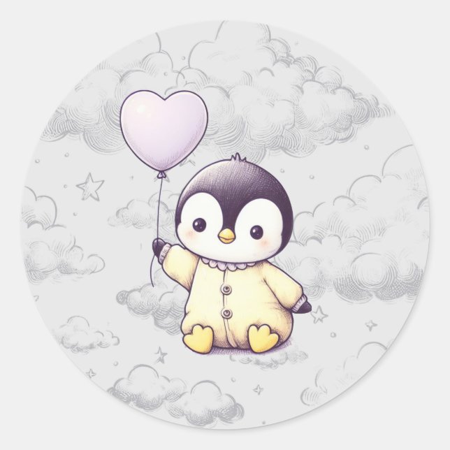 Pegatina Redonda Penguin Baby Shower (Anverso)