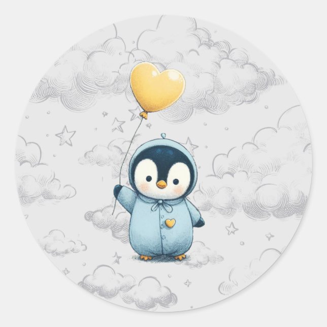 Pegatina Redonda Penguin Baby Shower (Anverso)