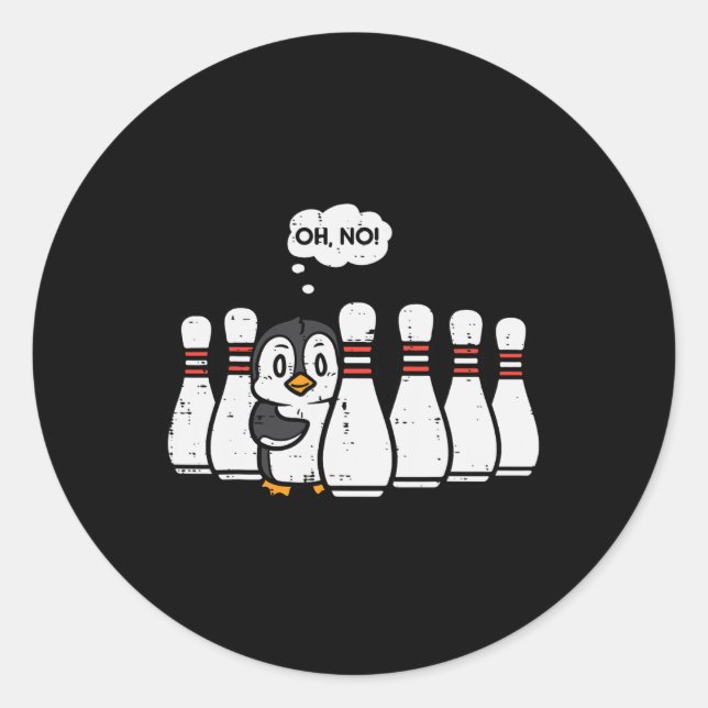 Pegatina Redonda Penguin Bowling Pins Oh No Funny Bowler Hombres (Anverso)