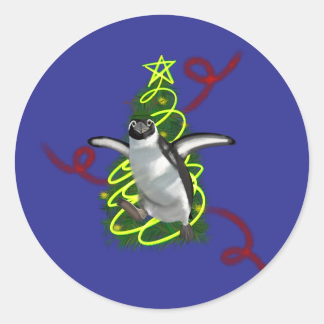Pegatina Redonda Penguin Christmas (Anverso)
