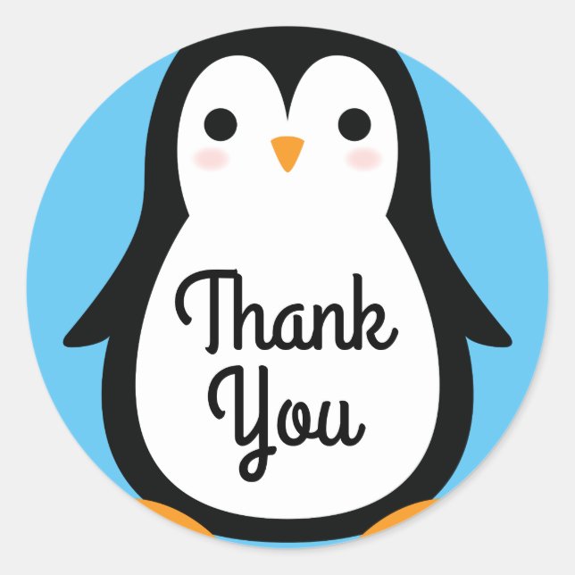 Pegatina Redonda Penguin Cute Winter Primer Cumpleaños Gracias (Anverso)