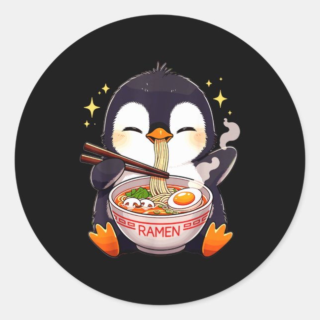 Pegatina Redonda Penguin Eating Ramen  (Anverso)