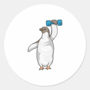 Pegatina Redonda Penguin Fitness Dumbbell