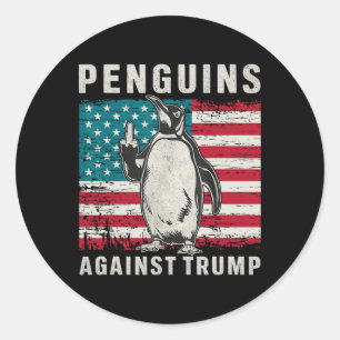Pegatina Redonda Penguin Flippers Medio Finger Penguins contra Tr