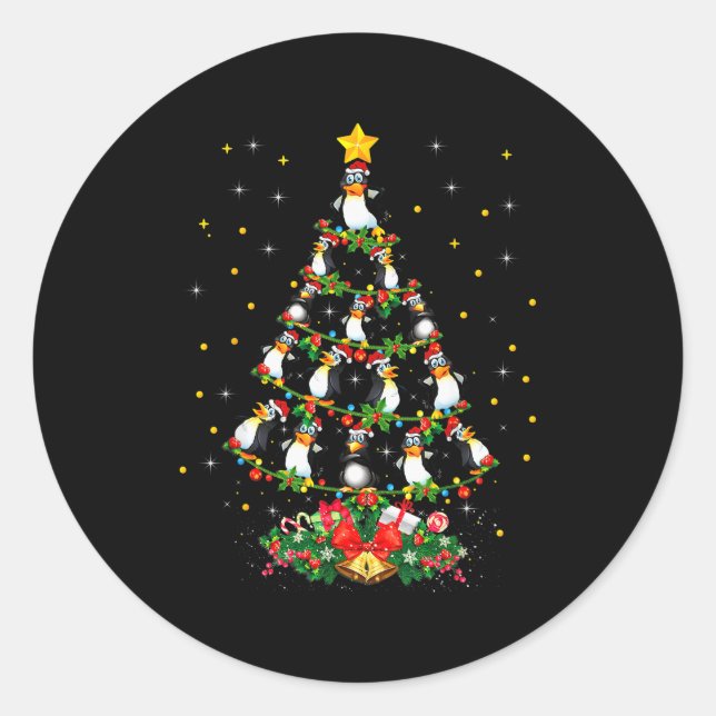 Pegatina Redonda Penguin Lover Xmas Gift Matching Penguin Christmas (Anverso)