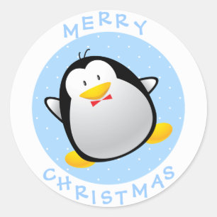 Pegatina Redonda Penguin, Personalizado de Navidad de Feliz Feliz