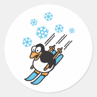 Pegatina Redonda penguin ski