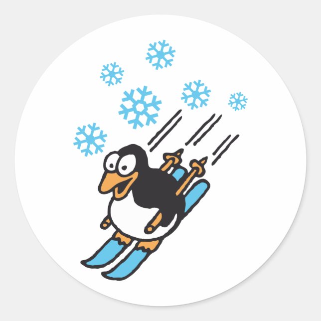 Pegatina Redonda penguin ski (Anverso)