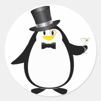 Pegatina Redonda Penguin sofisticado con Martini