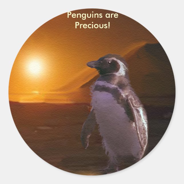 PEGATINA REDONDA PENGUIN SUNSET (Anverso)