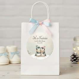 Pegatina Redonda Penguin Twins Baby Shower Winter Theme Wonderland