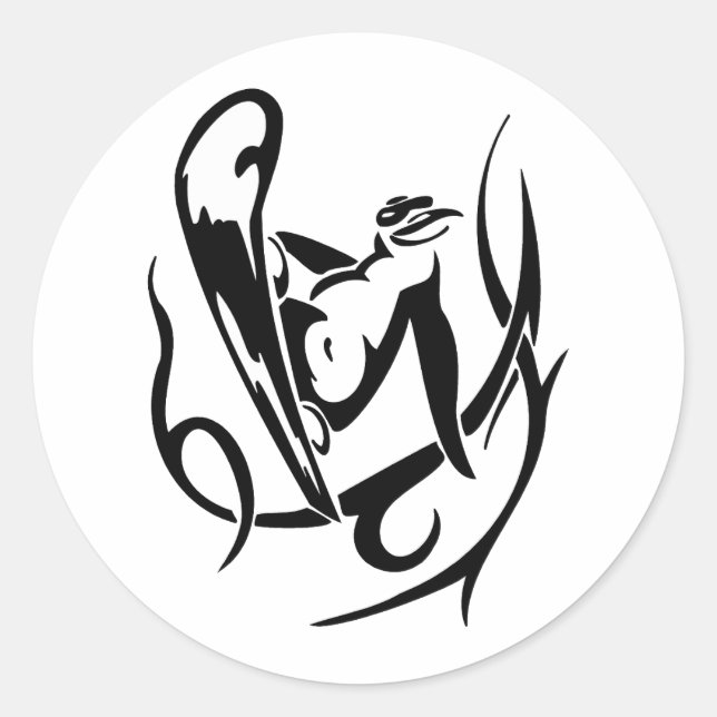 PEGATINA REDONDA PENGUINA DE SNOWBOARDING (Anverso)