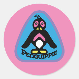 PEGATINA REDONDA PENGUIPPIE PINGUINO HIPPIE ICON BY MASANSER