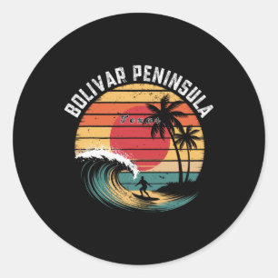 Pegatina Redonda Península de Bolivar Texas Playa Surfing 